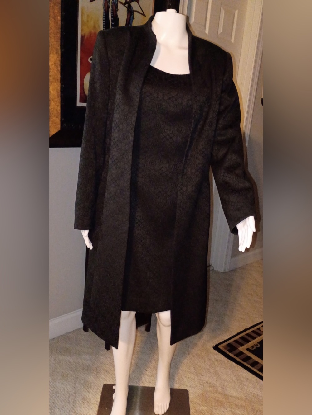Tahari Black Textured Women's Trench Coat, with Tank Dress.